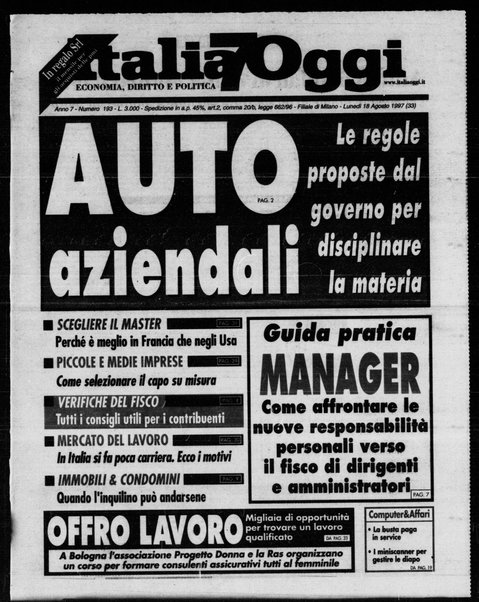 Italia oggi : quotidiano di economia finanza e politica